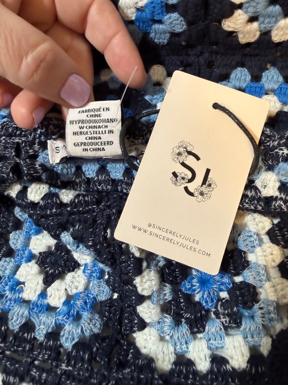 Crochet Granny Square Lagenlook Boho Textured Knit Cropped Tank Top XS NWT - Picture 4 of 6